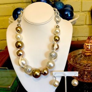 Silver & Gold Large Bead and Chain Necklace Set
